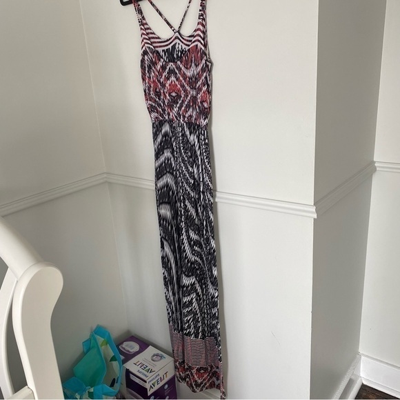 SMART Set Aztec Black White Pink Maxi Strap Dress Sz Medium - Picture 2 of 5